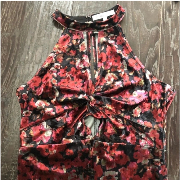New BCBGeneration Halter Cut-out Dress Floral velvet keyhole mock neck midi - Picture 5 of 8